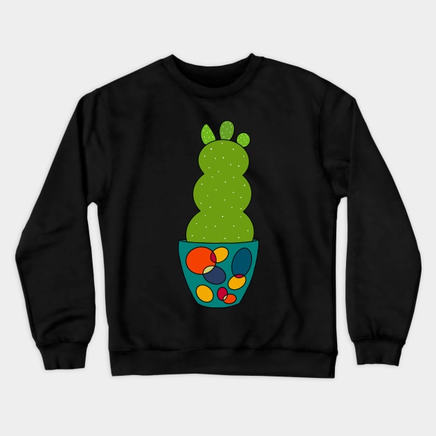 Cute Cactus Design #124: Curvy Cactus In Retro Pot Crewneck Sweatshirt by DreamCactus